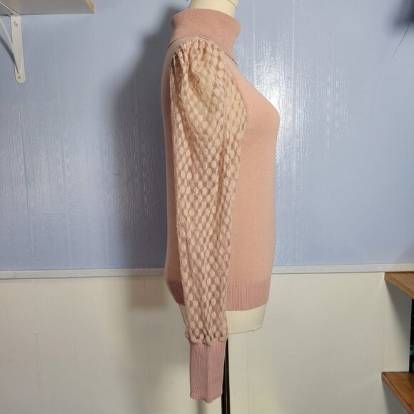 Love Tree Large Baby Pink Semi Sheer Longsleeve Turtleneck Sweater - Picture 2 of 10